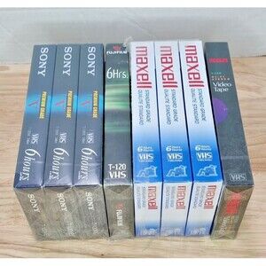Lot of 8 Sony, Maxell RCA Fujifilm Blank VHS Tapes T-120 Brand New Sealed New